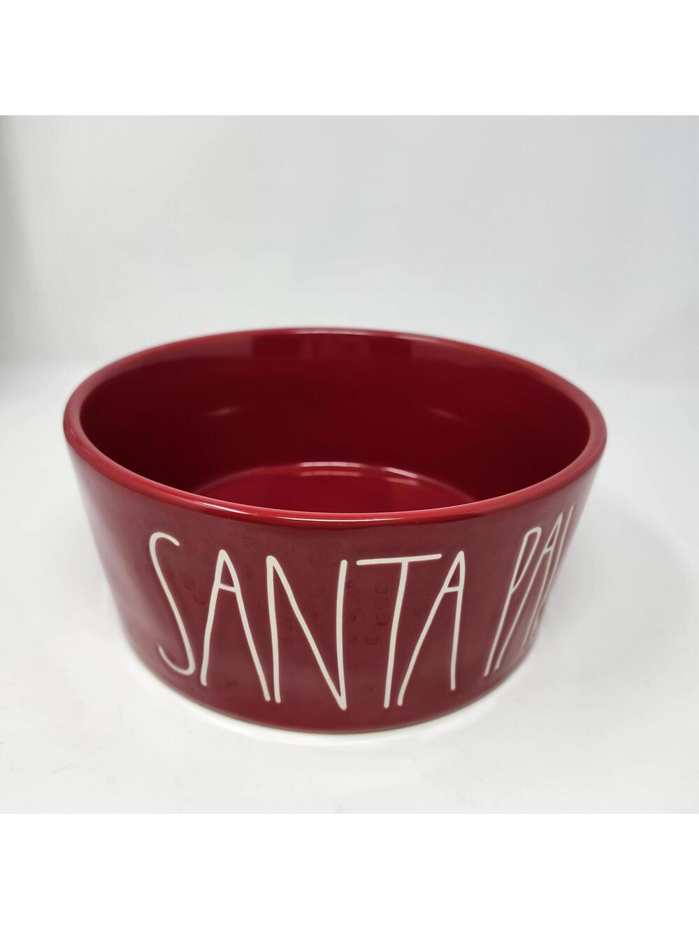Rae Dunn Santa Paws Red Ceramic Pet Bowl Christmas Dog Dish